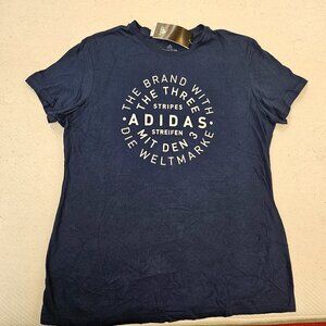 Adidas Women's Navy Blue Logo Front Crewneck Tee in XL